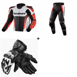 Комплект кожено мото яке SHIMA STR 2.0 RED FLUO - 3 части