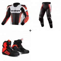 Комплект кожено мото яке SHIMA STR 2.0 RED FLUO - 3 части