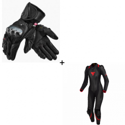 Комплект дамски кожен екип SHIMA MIURA RS BLACK/RED - 2 части