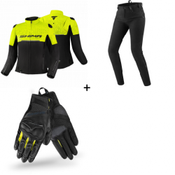 Комплект дамско мото яке SHIMA DRIFT BLACK/YELLOW FLUO - 3 части