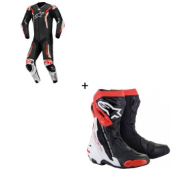 Комплект кожен екип ALPINESTARS GP TECH V5 BLACK/WHITE/FLUO RED -  2 части