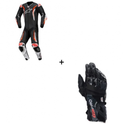 Комплект кожен екип ALPINESTARS GP TECH V5 BLACK/WHITE/FLUO RED - 2 части