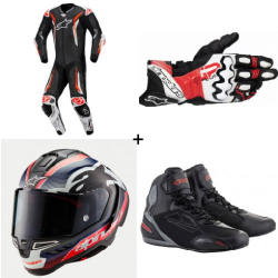 Комплект кожен екип ALPINESTARS GP TECH V5 BLACK/WHITE/FLUO RED - 4 части