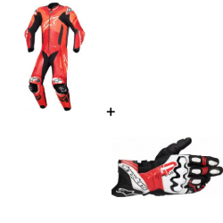 Комплект кожен екип ALPINESTARS GP PLUS V4 SPRINT RED FLUO - 2 части Комплект кожен екип ALPINESTARS GP PLUS V4 SPRINT RED FLUO - 2 части