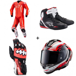 Комплект кожен екип ALPINESTARS GP TECH V5 FLUO RED/WHITE - 4 части