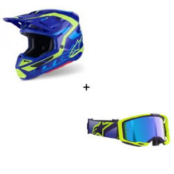 Комплект мотокрос каска ALPINESTARS SM7 DEED BLUE/YEL - 2 части