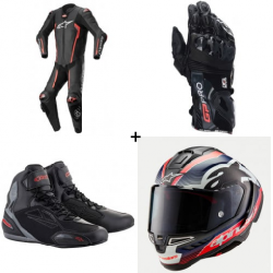 Комплект КОЖЕН ЕКИП ALPINESTARS Coveralls MISSILE V2 BLACK/FLUO RED 1PC - 4 части