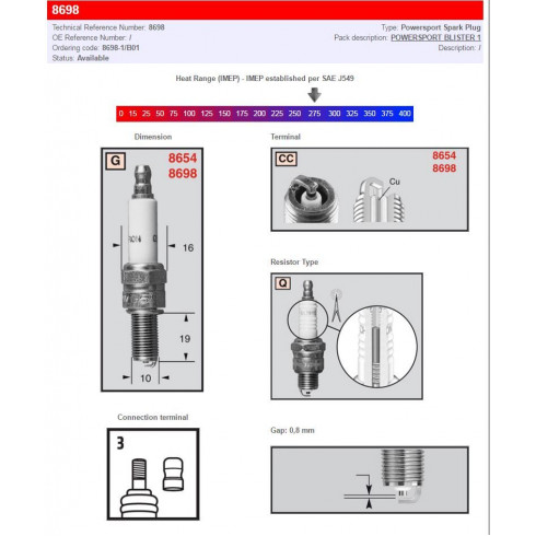 Свещ power sport 8698-1 CHAMPION 8698/T10 Свещ power sport 8698-1 CHAMPION 8698/T10