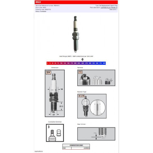 Свещ CHAMPION S-PLUG REK6YC CHAMPION 8022 Свещ CHAMPION S-PLUG REK6YC CHAMPION 8022