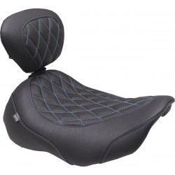 Широка седалка Tripper - Solo - тъмнокафява/със светлосини шевове MUSTANG SEATS 89503SB