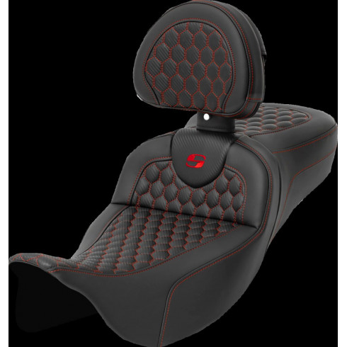 Седалка RoadSofa - Honeycomb - червен шев - с облегалка SADDLEMEN 808-07B-190B4 Седалка RoadSofa - Honeycomb - червен шев - с облегалка SADDLEMEN 808-07B-190B4