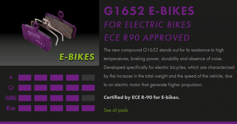 Вело спирачни накландки GALFER BIKE FD549G1652 E-BIKE Brake Pad — снимка 2