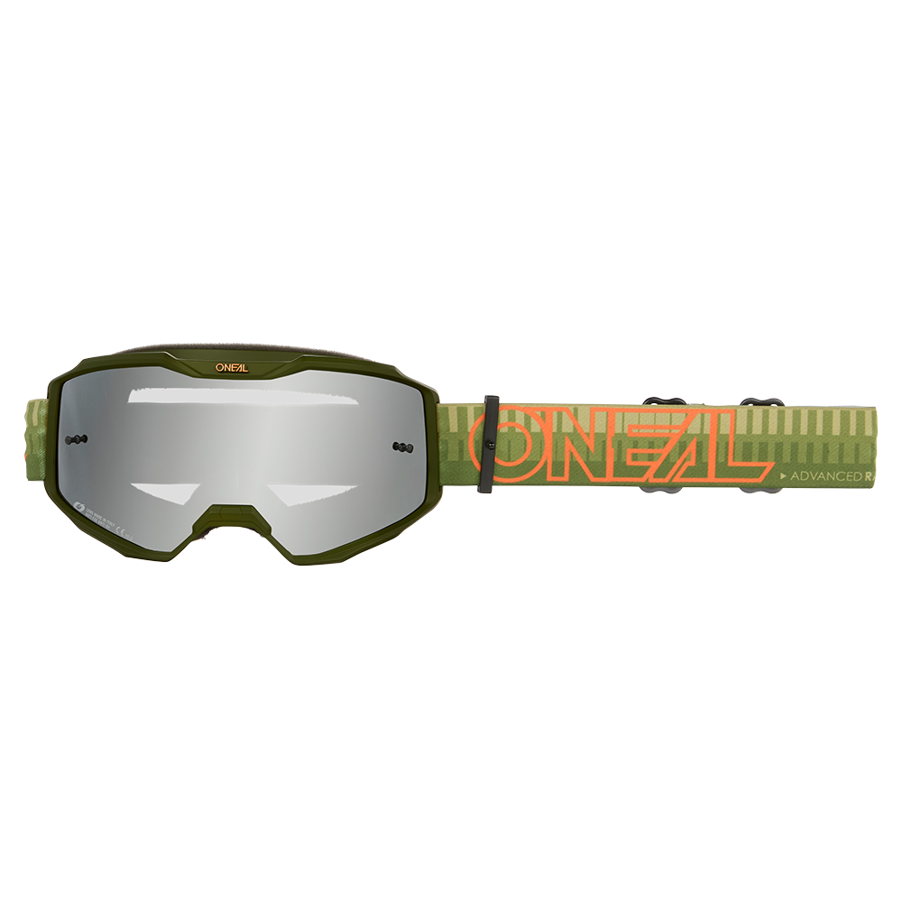 Мотокрос очила O'NEAL B-10 STRIPED GREEN/ORANGE - SILVER MIRROR V.26