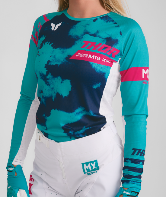 Дамско мотокрос джърси THOR LAUNCHMODE BLEACH WHITE/AQUA — снимка 5