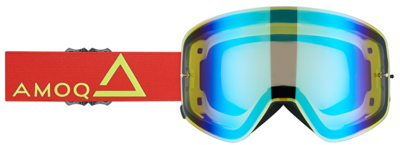 Мотокрос очила AMOQ MX Goggles Vision Magnetic Red-HiVis - Gold Mirror